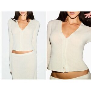 SKIMS Featherweight Cashmere Cardigan Egret Cream Cardigan Size L‎